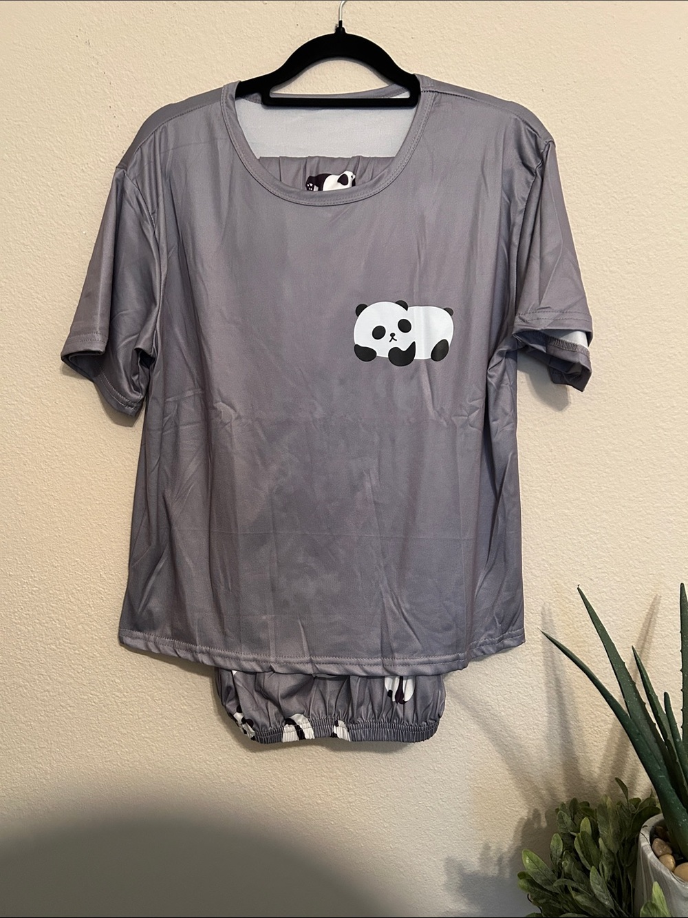 Gray Panda Graphic Pajama Top and Pants